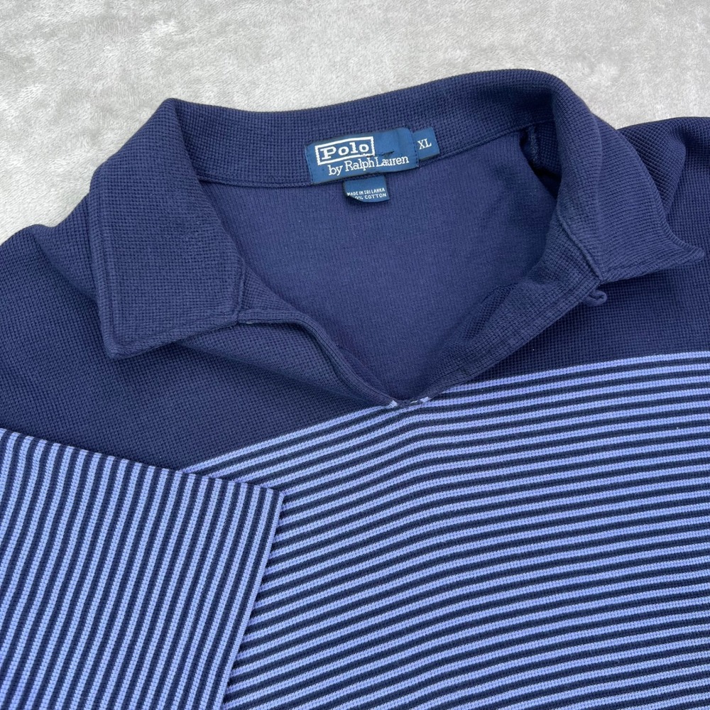 Polo Ralph Lauren Polo‎ Shirt Mens XL Blue Waffle Knit Loop Collar Camp Vintage